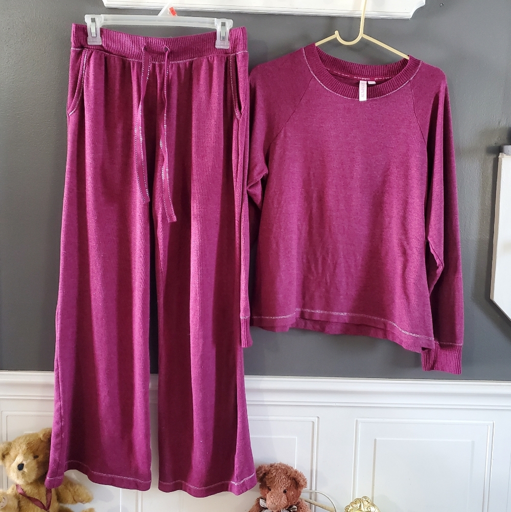 JOYSPUN Wide Leg Lounge Pajama Set Metallic Stitching S - Picture 5 of 12